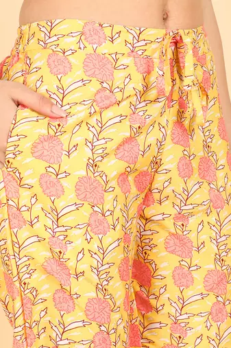 peach color printed polyester styles kurta trouser with dupatta