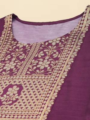 purple color woven design poly silk styles kurta trouser with dupatta 2