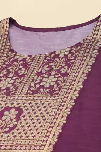 purple color woven design poly silk styles kurta trouser with dupatta