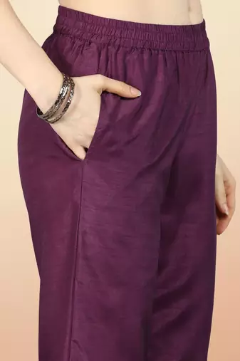 purple color woven design poly silk styles kurta trouser with dupatta
