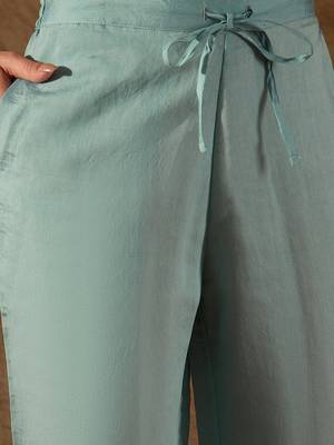grey color embroidered poly silk styles kurta trouser with dupatta 5