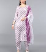 White Silk Printed Ethnic Motifs Suit Set