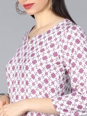 White Silk Printed Ethnic Motifs Suit Set 2
