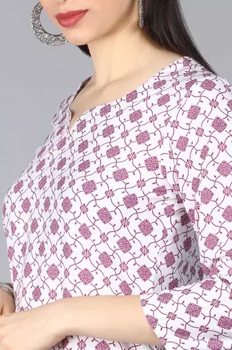 White Silk Printed Ethnic Motifs Suit Set
