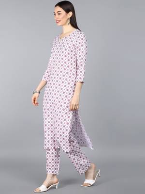 White Silk Printed Ethnic Motifs Suit Set 3