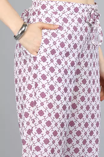 White Silk Printed Ethnic Motifs Suit Set