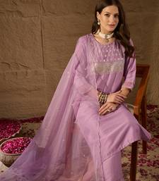 lavender color embroidered poly silk styles kurta trouser with dupatta