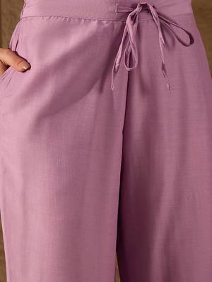 lavender color embroidered poly silk styles kurta trouser with dupatta 5