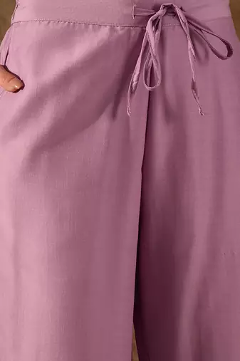lavender color embroidered poly silk styles kurta trouser with dupatta