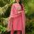 pink color embroidered poly silk styles kurta trouser with dupatta
