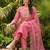 pink color embroidered poly silk styles kurta trouser with dupatta