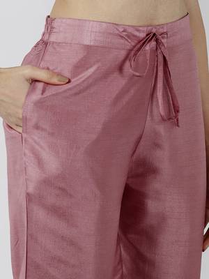 pink color embroidered poly silk styles kurta trouser with dupatta 5
