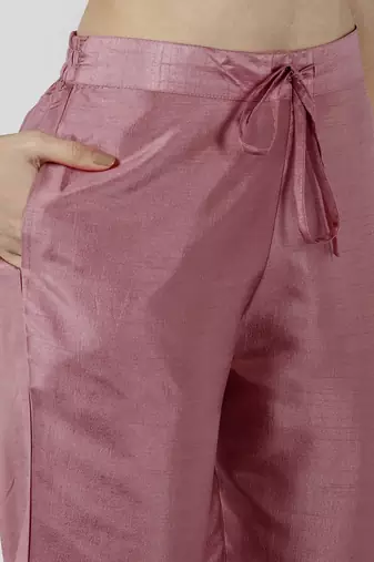 pink color embroidered poly silk styles kurta trouser with dupatta