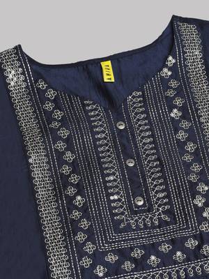 navy blue color embroidered poly silk styles kurta sharara with dupatta 2