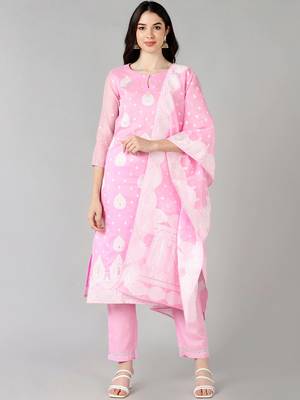 pink color woven design poly chanderi styles kurta trouser with dupatta 1