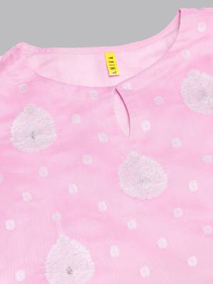 pink color woven design poly chanderi styles kurta trouser with dupatta 2
