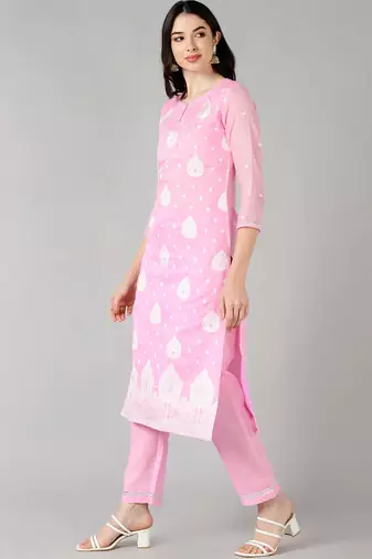 pink color woven design poly chanderi styles kurta trouser with dupatta