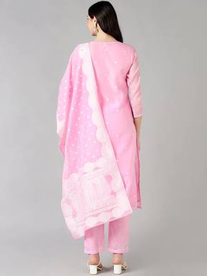 pink color woven design poly chanderi styles kurta trouser with dupatta 4