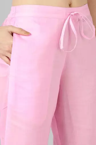 pink color woven design poly chanderi styles kurta trouser with dupatta