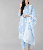 blue color woven design poly chanderi styles kurta trouser with dupatta