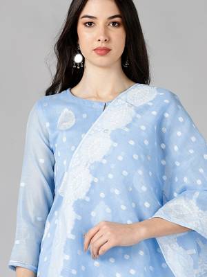 blue color woven design poly chanderi styles kurta trouser with dupatta 2