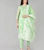 green color woven design poly chanderi styles kurta trouser with dupatta