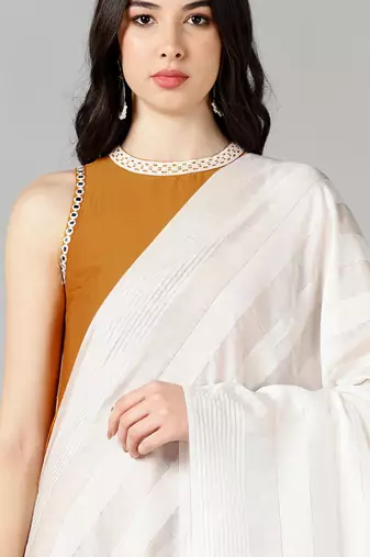 mustard color solid poly silk styles kurta trouser with dupatta