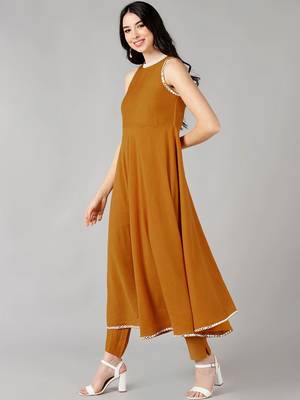 mustard color solid poly silk styles kurta trouser with dupatta 3