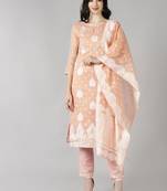 peach color embroidered poly chanderi styles kurta trouser with dupatta
