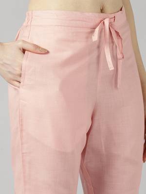peach color embroidered poly chanderi styles kurta trouser with dupatta 5