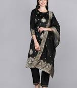 black color embroidered poly chanderi styles kurta trouser with dupatta