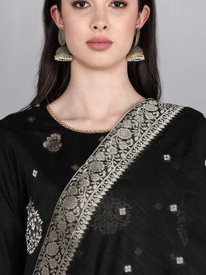 black color embroidered poly chanderi styles kurta trouser with dupatta 2