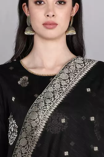 black color embroidered poly chanderi styles kurta trouser with dupatta