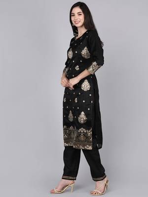 black color embroidered poly chanderi styles kurta trouser with dupatta 3