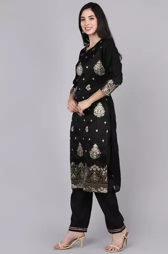 black color embroidered poly chanderi styles kurta trouser with dupatta