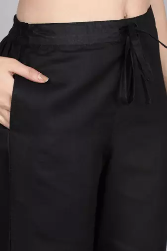 black color embroidered poly chanderi styles kurta trouser with dupatta