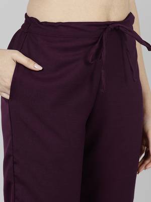 purple color embroidered poly silk styles kurta trouser with dupatta 5