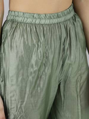 olive color embroidered poly silk styles kurta trouser with dupatta 5