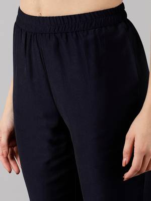 navy blue color embroidered polyester styles kurta trouser with dupatta 5