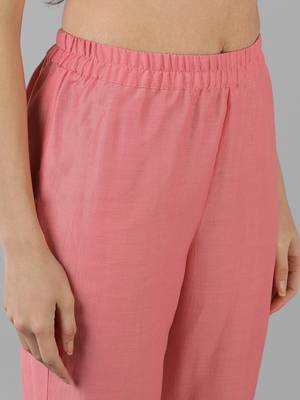 Pink Silk Striped Design Kurti with Dupatta Set 5