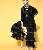 black color woven design poly chanderi styles kurta sharara with dupatta