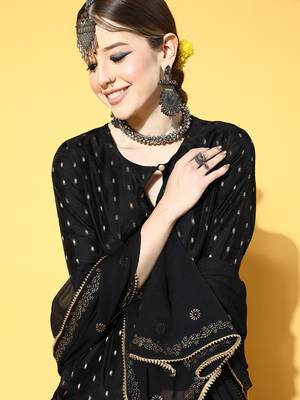 black color woven design poly chanderi styles kurta sharara with dupatta 2