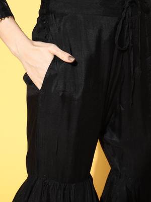 black color woven design poly chanderi styles kurta sharara with dupatta 5