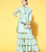 blue color woven design poly chanderi styles kurta sharara with dupatta