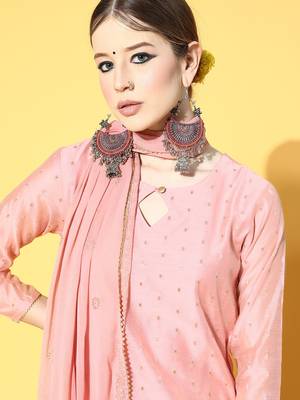 pink color woven design poly chanderi styles kurta sharara with dupatta 2