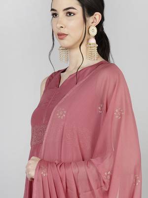 peach color solid poly silk styles kurta trouser with dupatta 2