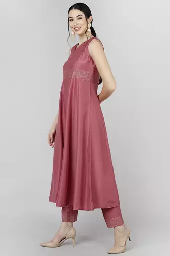 peach color solid poly silk styles kurta trouser with dupatta