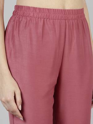 peach color solid poly silk styles kurta trouser with dupatta 5