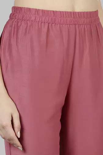 peach color solid poly silk styles kurta trouser with dupatta