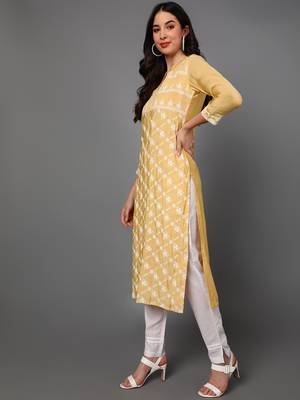 yellow color embroidered poly silk styles kurta trouser with dupatta 3